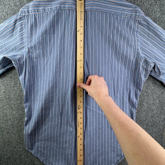 Ralph Lauren Button Up Shirt Long Sleeve Blue Red Striped Classic Fit 15.5 32/33 - Picture 8 of 11